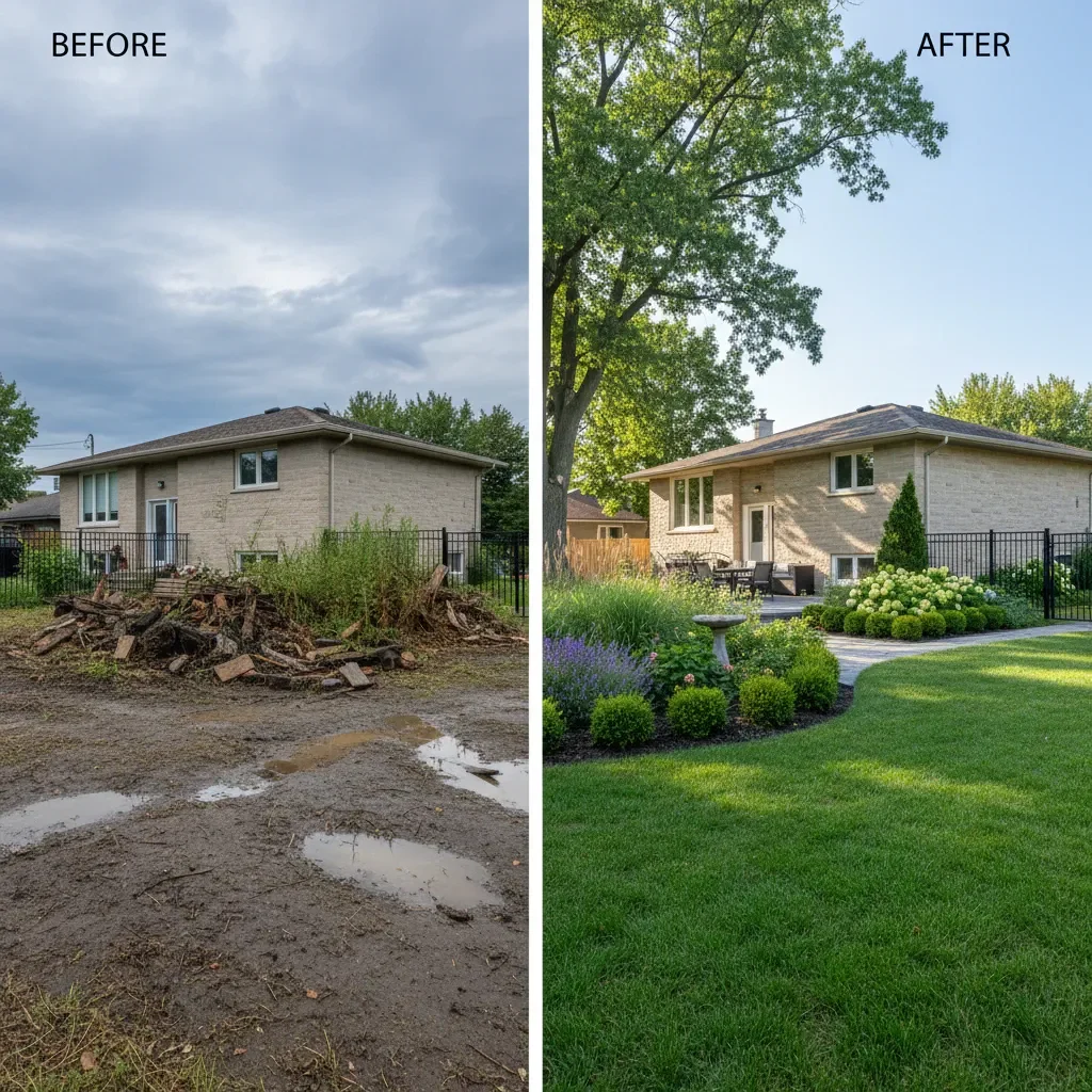 Landscape Architect transformation - before and after by Evergreen Landscaping Laval in Laval